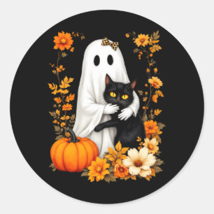 Geist umarmt schwarze Katze Halloween Katzenliebha Runder Aufkleber