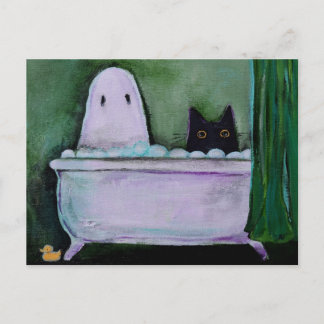 Geist und Katze in der Badewanne Lustige whimsisch Postkarte