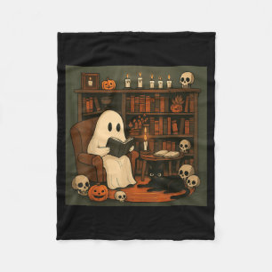 Geist und schwarze Katze gemütliche Halloween-Lese Fleecedecke