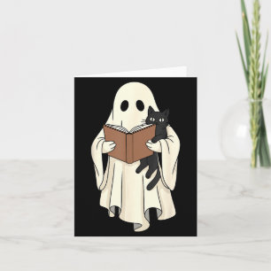 Geist und schwarze Katze lesen Halloween Karte