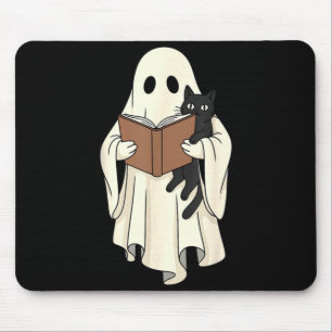 Geist und schwarze Katze lesen Halloween Mousepad