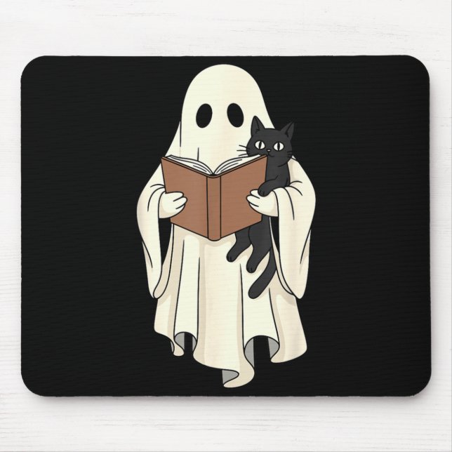 Geist und schwarze Katze lesen Halloween Mousepad (Vorne)