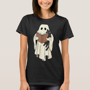 Geist und schwarze Katze lesen Halloween T-Shirt