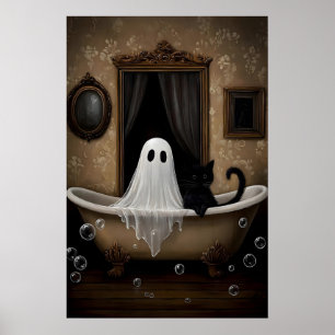 Geist und schwarze Katze nimmt ein Badewanne-Druck Poster