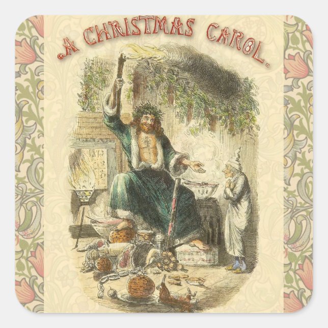 Geist von Weihnachten Gegenwart Scrooge Quadratischer Aufkleber (Vorderseite)
