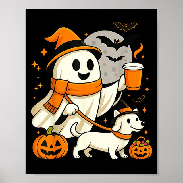 Geist wandernd Dackel Gruselzeit Halloween Poster (Vorne)