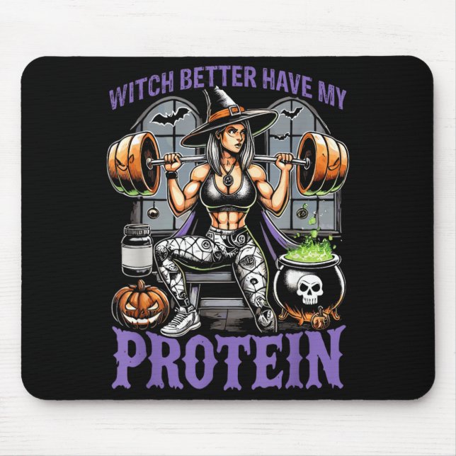 Geist Workout Hexe Besser Habe Protein Halloween Mousepad (Vorne)