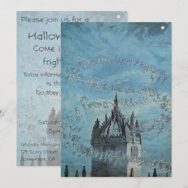 Geister, die um ein Halloween-Kirchenturm fliegen Einladung (Vorne/Hinten)