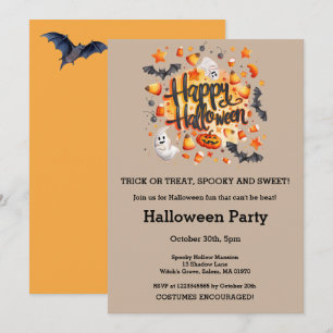 Geister Fledermäuse Candy Corn Halloween-Kürbis-Pa Einladung
