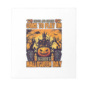 Geister Goblins Halloween Komm Spielen Oktober Hei Notizblock
