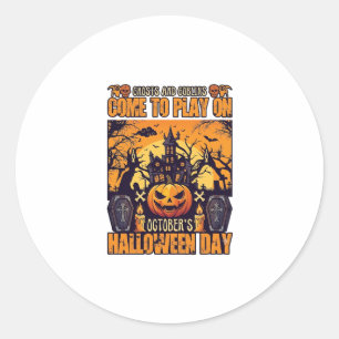 Geister Goblins Halloween Komm Spielen Oktober Heu Runder Aufkleber