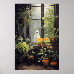 Geister-im-Fenster-Pflanzen-Druck, Dark Academia Poster
