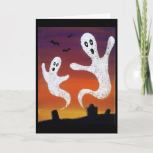 Geister in der Friedhofs-Halloween-Gruß-Karte Karte