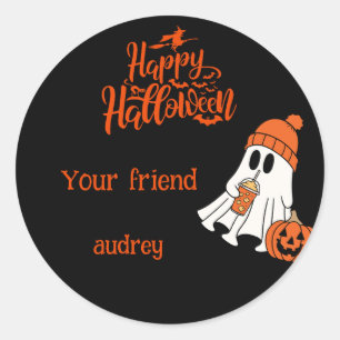 Geister-Kürbis Frohes Halloween Boo Personalisiert Runder Aufkleber