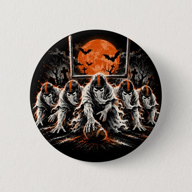 Geister-Offensive-Line-Halloween-Fußball-Kunst Button (Vorderseite)