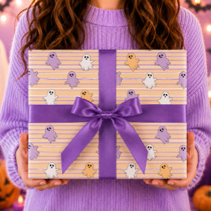 Geister Orange Lila Streifen Halloween Geschenkpapier