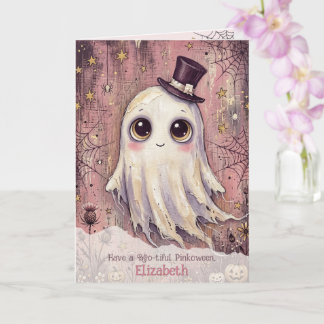Geister-Pink-Halloween-Buh-Gruß Pinkoween Gruselig Karte