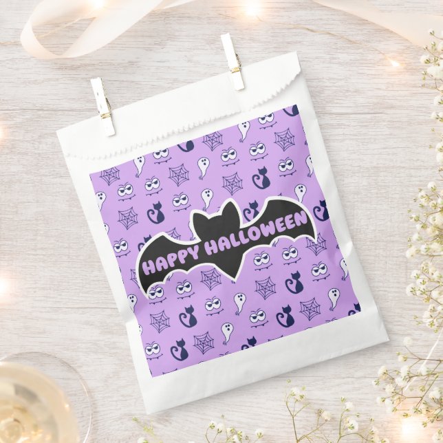 Geister, Spinnennetze und Lila Schwarzkatzen Geschenktütchen (Ausgeschnitten)