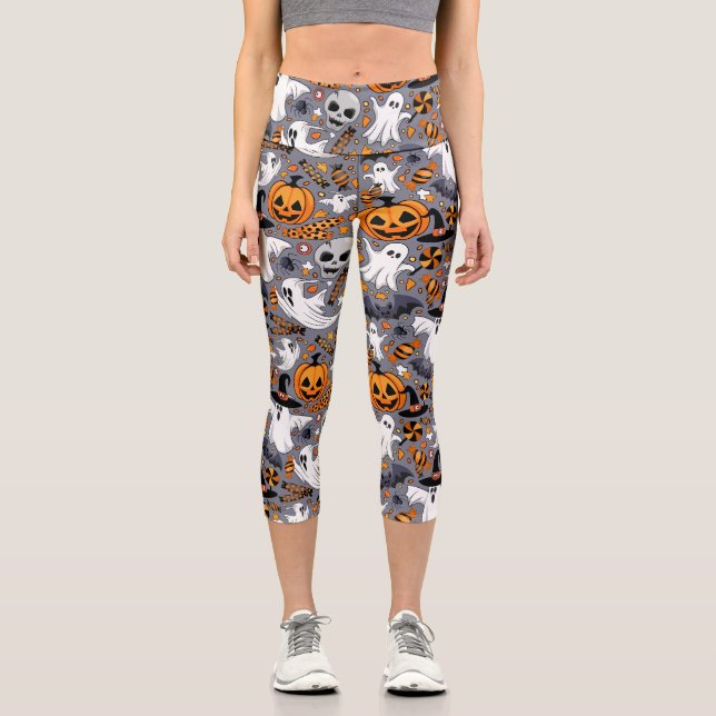 Geister Spooky und gruselige Niedliche Monster Capri Leggings (Vorderseite)