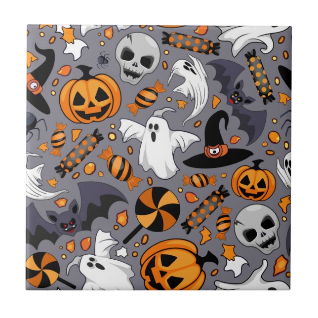 Geister Spooky und gruselige Niedliche Monster Fliese (Vorderseite)