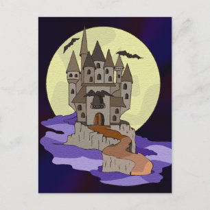 Geisterburg, Fledermäuse und Vollmond-Cartoon Postkarte