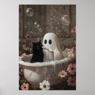 Geisterbürsten Schwarze Katz-Zähne Badewanne Druck Poster