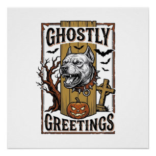 Geisterhafte Grüße Shirt Vintage Gravur Halloween Poster