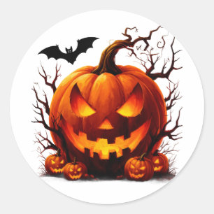 Geisterhafter Kürbis mit leuchtenden Augen 🎃 Runder Aufkleber