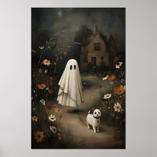 Geisterhund läuft bei Nacht – Gothic-Fairy-Tale-Öl Poster