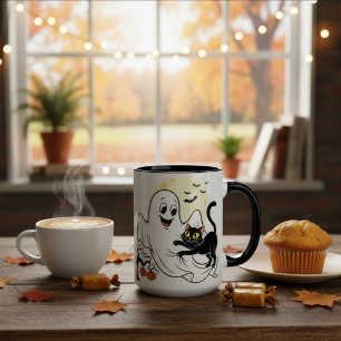 Geisterkätzchen Lustiges Halloween-Geschenk - Retr Zweifarbige Tasse