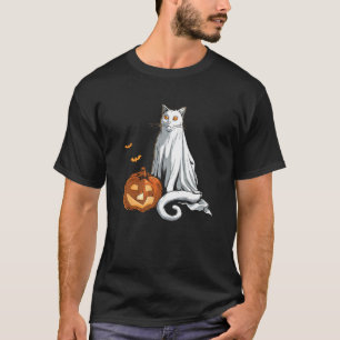 Geisterkatze Boo-Blatt-Kürbis Lustiger Halloween-K T-Shirt