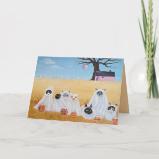 Geisterkatzen beim Trick-or-Treat Karte
