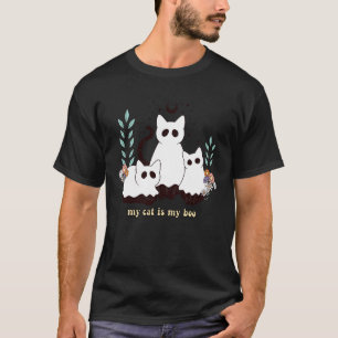 Geisterkatzen Halloween Witchy Boho Blumen T-Shirt