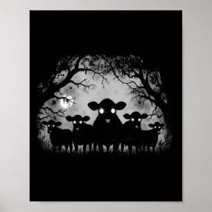 Geisterkühe Wald Schwarzes Vieh mit großen Augen H Poster