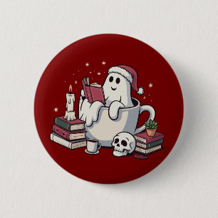 Geisterlesen Bücher Weihnachten Lehrer Bücherwurm  Button