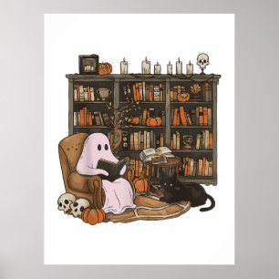 Geisterlesendes Katzenliebhaber-Buch Halloween  Poster