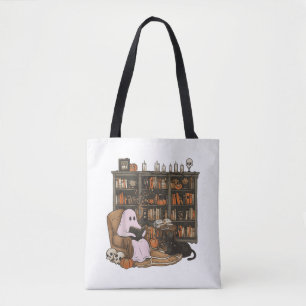 Geisterlesendes Katzenliebhaber-Buch Halloween  Tasche