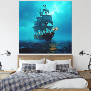 Geisterschiff im Sturmgewässer-Design Leinwanddruck