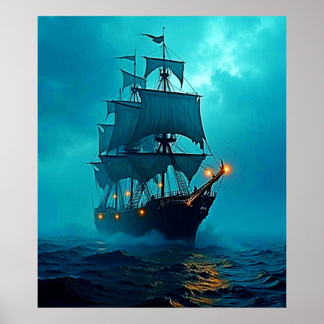 Geisterschiff im Sturmgewässer-Design Poster (Vorne)