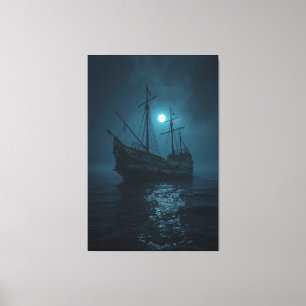 Geisterschiff unter dem Mond – Verlassene Ozeannac Leinwanddruck