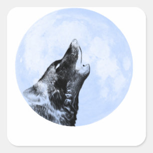 Geisterwolf heult auf dem Mond Quadratischer Aufkleber