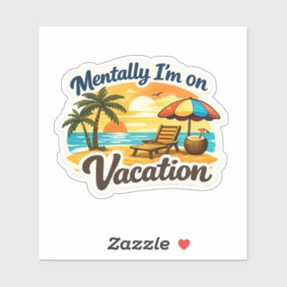 Geistig bin ich auf Urlaub Tropische Strandaufkleb Aufkleber