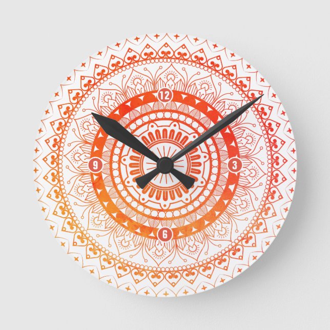 Geistige Mandala-orange Gelb Runde Wanduhr (Vorderseite)