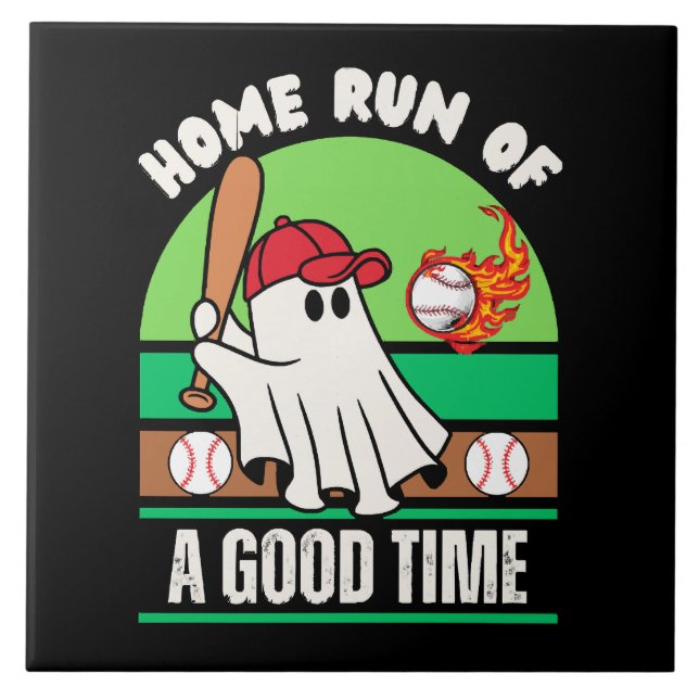 Geistiger Baseballspieler Halloween Fliese (Vorderseite)