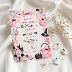 Geistiges rosa Kürbismädchen Halloween-Party-Einla Einladung