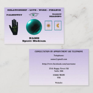 Geistmedium, grüne Kristallkugel, Handlesen, Tarot Visitenkarte