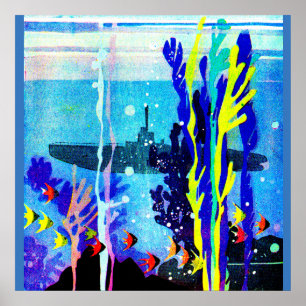 geistreiches U-Boot in tropischen Gewässern Poster