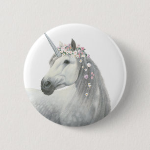 GeistUnicorn mit Blumen in der Mähne Button