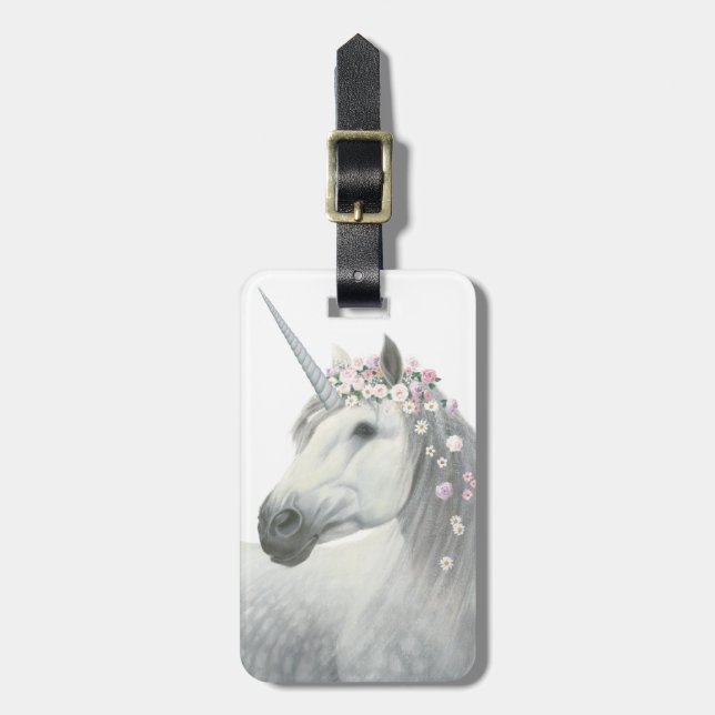 GeistUnicorn mit Blumen in der Mähne Gepäckanhänger (Vorderseite vertikal)