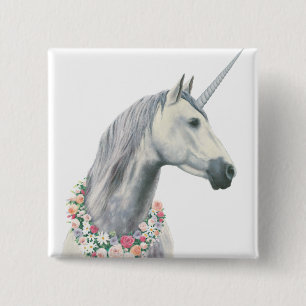 GeistUnicorn mit Blumen um Hals Button